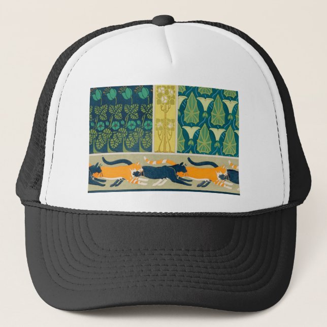 Jugendstil-Katzen und Blume Truckerkappe (Vorderseite)