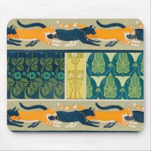 Jugendstil Katzen und Blumen Mousepad