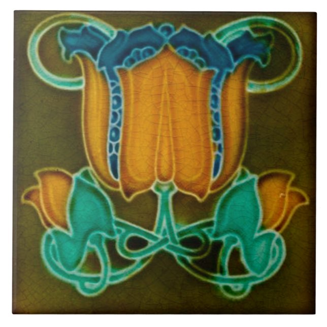 Jugendstil-Keramik Feuerstelle Wand Tile Fliese (Vorderseite)