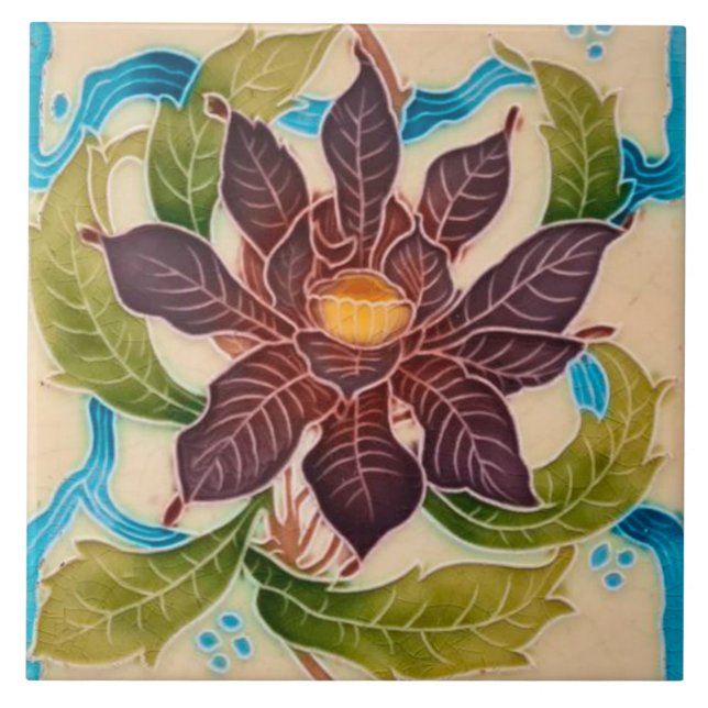 Jugendstil-Keramik Feuerstelle Wandfliesen Fliese (Vorderseite)