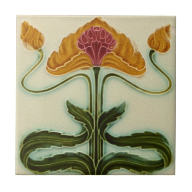 Jugendstil-Keramik Tile - Blume Fliese (Vorderseite)