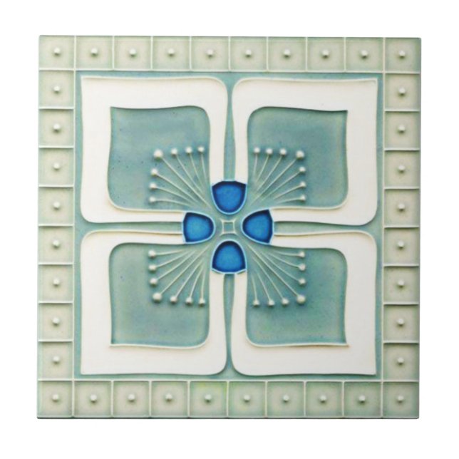 Jugendstil Keramik Tile. Grau/Blau Fliese (Vorderseite)