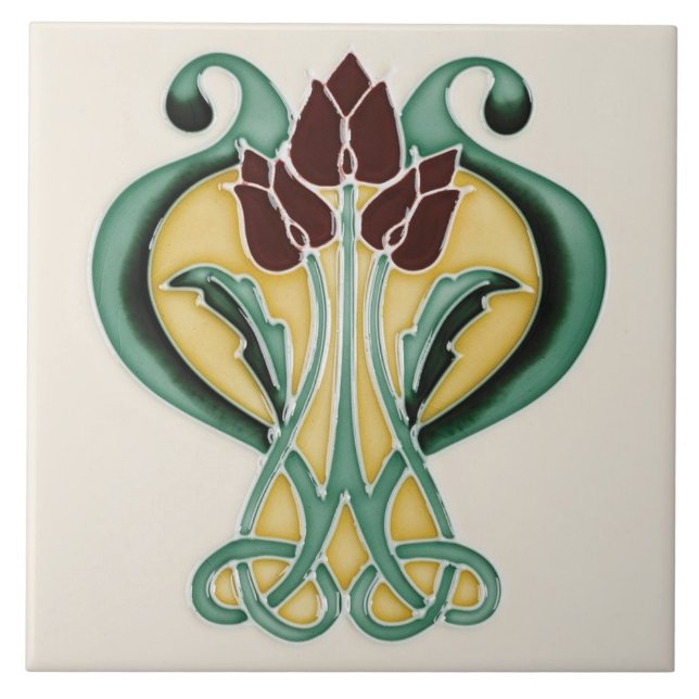 Jugendstil-Keramik Tile - Tiefe Lila Tulissen Fliese (Vorderseite)