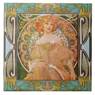 Jugendstil Keramikfliese Alphonse Mucha Design 01
