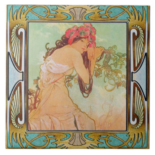 Jugendstil Keramikfliese Alphonse Mucha Design 03