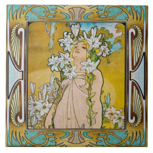 Jugendstil Keramikfliese Alphonse Mucha Design 04