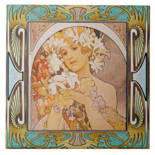 Jugendstil Keramikfliese Alphonse Mucha Design 11