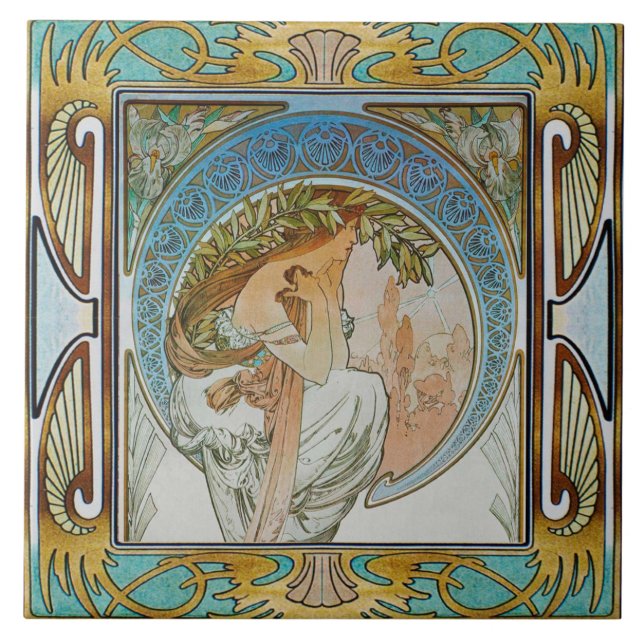 Jugendstil Keramikfliese Alphonse Mucha Design 12 (Vorderseite)