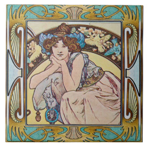 Jugendstil-Keramikfliese Alphonse Mucha Design 14 Fliese