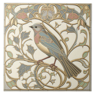 Jugendstil-Keramikfliese mit Mosaik-Vogelmotiv Fliese