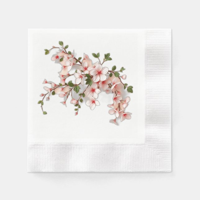 Jugendstil-Kirschblüten mit Aussicht auf das Meer Serviette (Vorderseite)