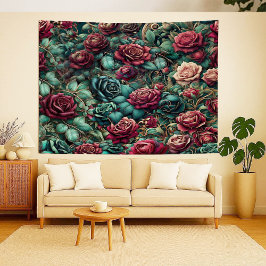 Jugendstil-Kletterrosen-Tapisserie in Teal und Gol Wandteppich