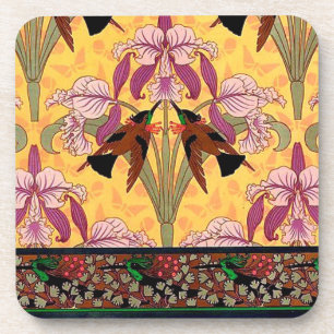 Jugendstil-Kolibri-und-Blumen-Verneuil-Fliese Getränkeuntersetzer