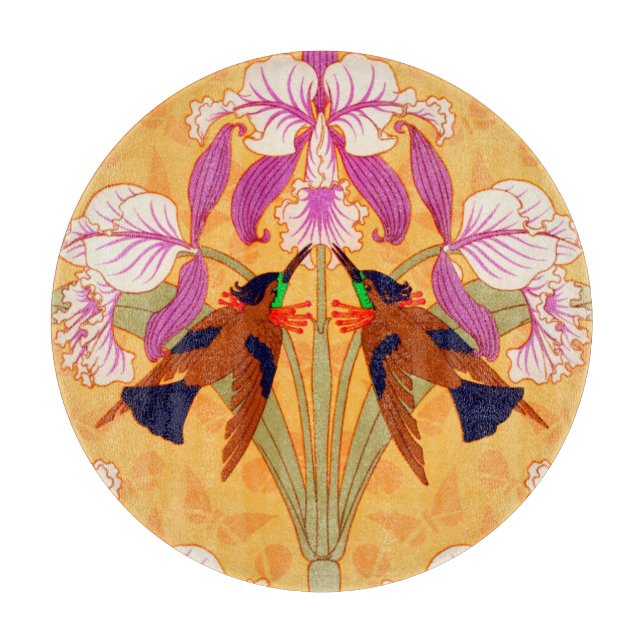 Jugendstil-Kolibri und orchide Blume Schneidebrett (Vorderseite)