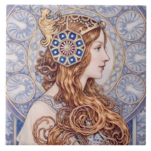 Jugendstil-Königin-Porträt Fliese (Vorderseite)
