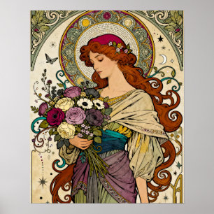 Jugendstil-Kunst mit Staffelei Poster