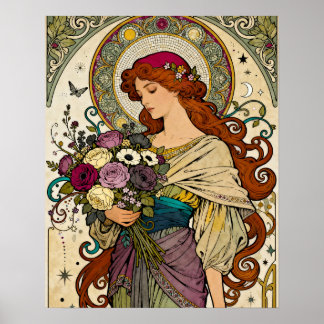 Jugendstil-Kunst mit Staffelei Poster