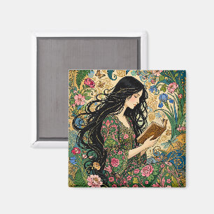 Jugendstil Lesen im Garten  Magnet