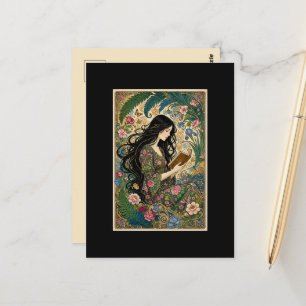 Jugendstil Lesen im Garten Postkarte