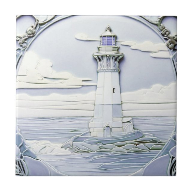 Jugendstil-Leuchtturm Imitats Relief Light Blue Fliese (Vorderseite)