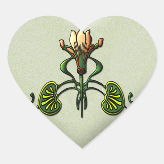 Jugendstil-Lilien (herzförmige Sticker) Herz-Aufkleber (Vorderseite)