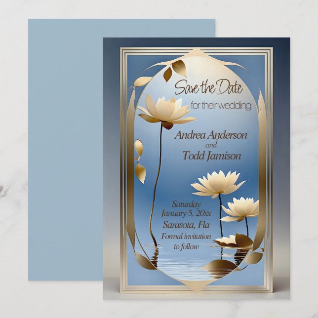 Jugendstil-Lotus-Blumen Hochzeit Save The Date (Vorne/Hinten)