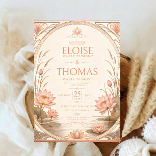 Jugendstil Lotus Hochzeit Rosa Seerose Einladung