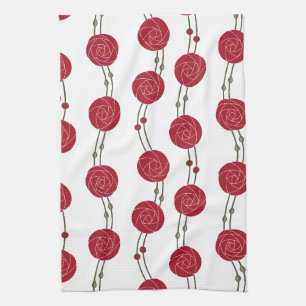 Jugendstil Mackintosh Rosen Streifen Rot Geschirrtuch