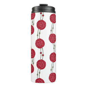 Jugendstil Mackintosh Rosen Streifen Rot Thermosbecher
