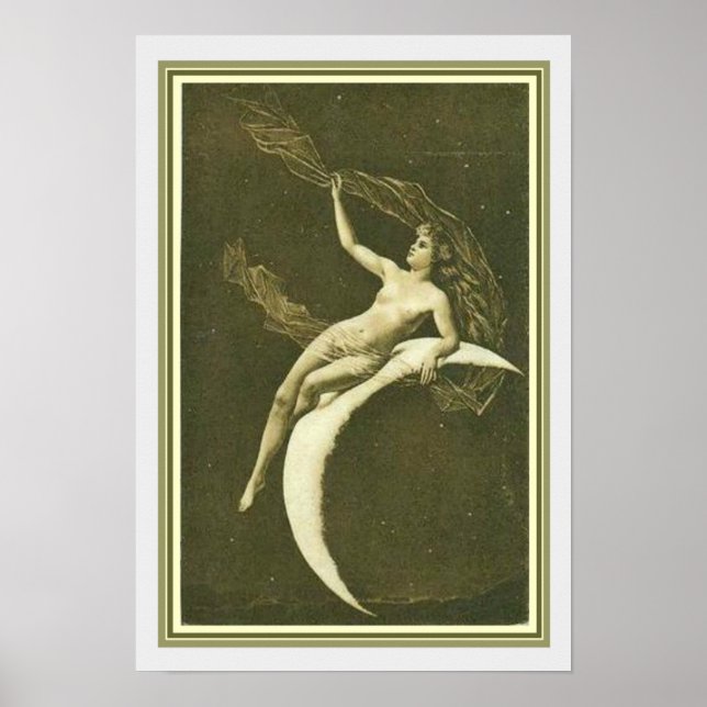 Jugendstil-Mädchen auf dem Mondplakat 13 x 19 Poster (Vorne)