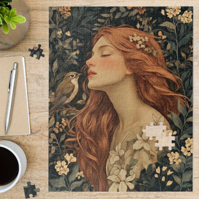 Jugendstil-Mädchen Blumenvogel Kunst (Von Creator hochgeladen)