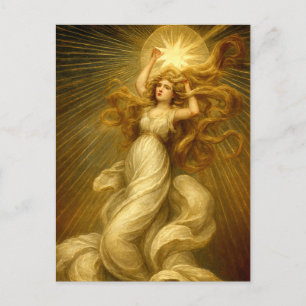 Jugendstil-Mädchen greift nach den Sternen Postkarte
