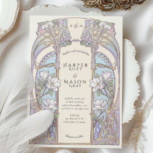 Jugendstil-Magnolie Florale Hochzeit und Details Einladung