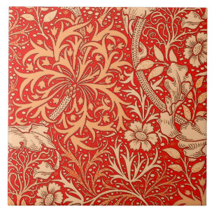Jugendstil-Meeresalgen-Blumen, tiefes Korallenoran Fliese