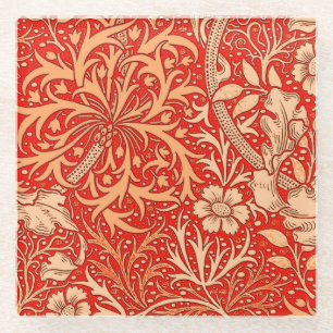 Jugendstil-Meeresalgen-Blumen, tiefes Korallenoran Glasuntersetzer