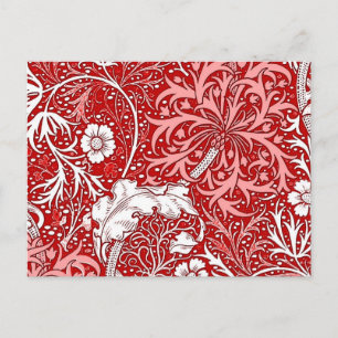 Jugendstil Meeresalgen-Blumen, Tiefrot und Weiß Postkarte
