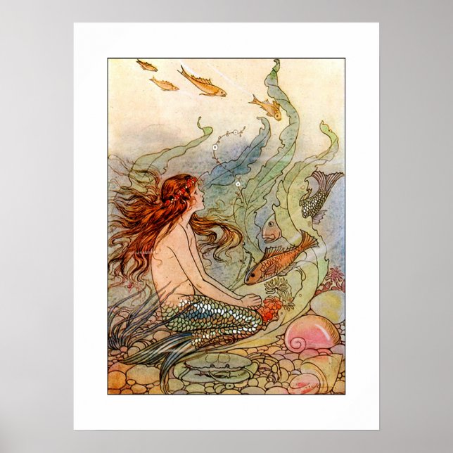 Jugendstil-Meerjunggebäck/Druck 18x24 Poster (Vorne)