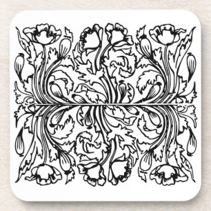 Jugendstil-Mohn-Blumenmuster schwarz weiß elegant Getränkeuntersetzer