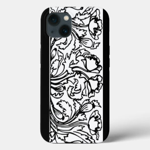 Jugendstil-Mohn-Blumenmuster schwarz weiß elegant iPhone Hülle