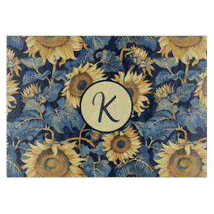 Jugendstil-Monogramm-Sonnenblume-Glas-Schneidbrett Schneidebrett