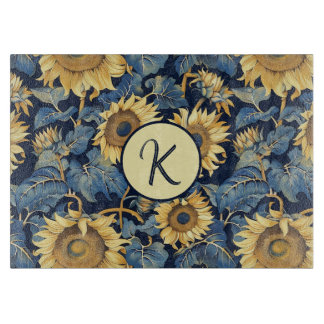 Jugendstil-Monogramm-Sonnenblume-Glas-Schneidbrett Schneidebrett