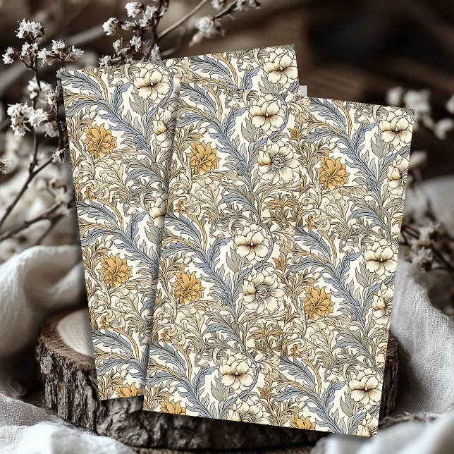 Jugendstil Morris pastellblaues Elfenbein, weiße B Seidenpapier (Art nouveau Morris pastel blue ivory white flowers Tissue Paper)