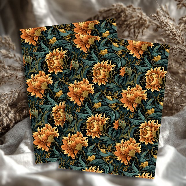 Jugendstil Morris pastellgrün orange Blume Seidenpapier (Art nouveau Morris pastel green orange flowers Tissue Paper)