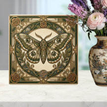 Jugendstil-Motte Grün Gold Blumen Keramikfliese