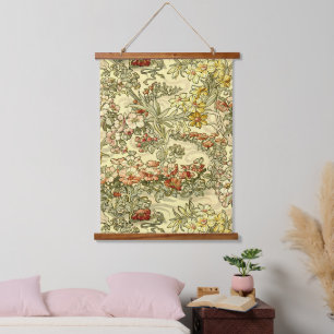 Jugendstil Mucha Floralmuster Wandteppich Mit Holzrahmen
