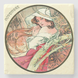 Jugendstil Mucha-Kalender November Steinuntersetzer