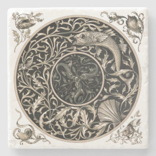 Jugendstil-Muscheln & Fische von Anton Seder Steinuntersetzer