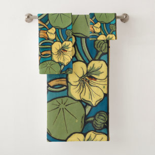 Jugendstil Nasturtium Blau Gold floral Verneuil Badhandtuch Set