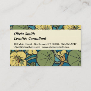 Jugendstil Nasturtium Blau Gold floral Verneuil Visitenkarte