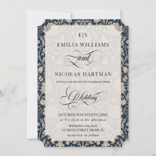 Jugendstil Navy Blau Hochzeit Einladung